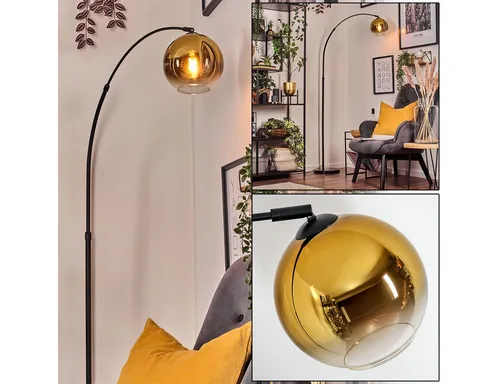 Hofstein Stehlampe Schwarz/Gold mit Marmorfuß - Moderne Stehleuchte für den Innenbereich, verstellbar in der Höhe, eleganter Marmorfuß und stilvoller Glaslampenschirm. Ideal für gemütliche Beleuchtung.