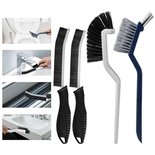 O OLAX 4 Stück Fugenbürste Set – Ecken- & Spaltreinigungsbürste mit Hartborsten, Reinigungsbürste für Fliesen, Türschienen, Badezimmer, Küche & schwer erreichbare Stellen