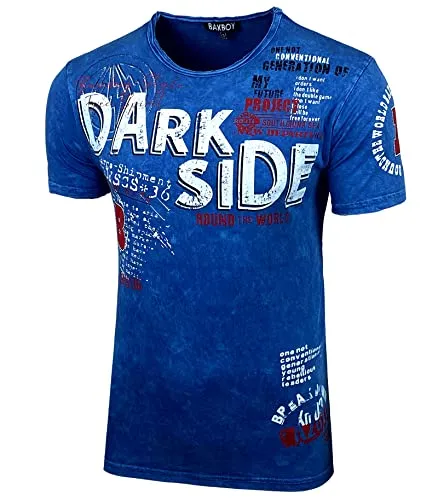 Baxboy Dark Side Herren Kurzarm Rundhals Verwaschen Vintage Rider Used Look T-Shirt Washed Tshirt Design B-146, Farbe:Marine, Größe:XL