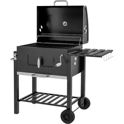 Outsunny Grillwagen Holzkohlegrill BBQ Standgrill Edelstahl Schwarz 113x65x108cm für Garten & Terrasse   Aosom.de