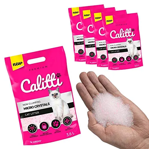 Calitti - Micro Silikat Katzenstreu | Premium Crystals Silikatstreu | Antibakteriell Katzensand | 4-er Set 4 x 3,8 L = 15 L