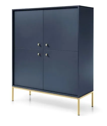 Emporius Sideboard 100 cm Monti - Kommode mit 4 Türen - Gold Griffen, Hohe Füße - Dunkelblau + Gold