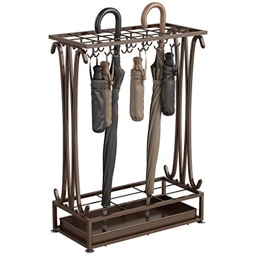 AcornFort Metall Schirmständer Gehstockhalter mit einem freien Boden Regenwasser-Leckschale (Braun, 70 x 50 x 24 cm)