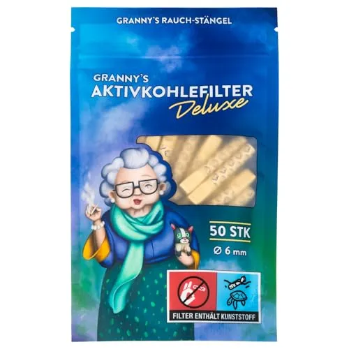 Granny's® Deluxe Set: Aktivkohlefilter 50 Stück | Ø 6 mm Filtertips | hybrider Aktivkohlefilter | kein Verstopfen | Kohlefilter für Selbstdreher | Grannys Filter