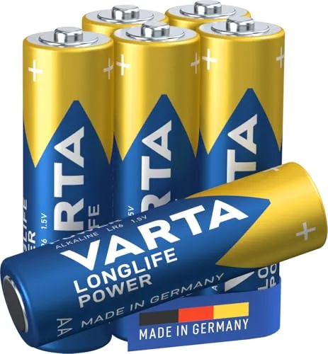 VARTA Batterien AA, 6 Stück, Longlife Power, Alkaline, 1,5V, ideal für Spielzeug, Funkmaus, Taschenlampen, Verpackung zu 90% recycelt, Made in Germany