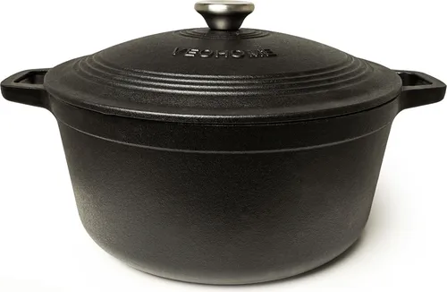 Gusseisentopf 6L | Bräter | Gusseisen Topf matt schwarz - Schmortopf |Bratentopf | Bratpfanne Kochtopf| Schmor- oder Bratgerichte Eintopf, Brotbacken