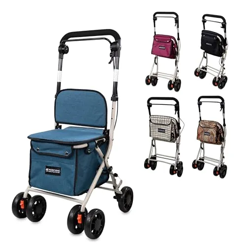 Mobiclinic® Rollator mit großer Einkaufstasche und Sitz – faltbar, stabil, blau
