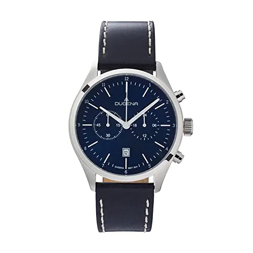 DUGENA Herren-Armbanduhr Dakar Chrono 4461055 - Elegante Armbanduhr für Herren mit dunkelblauem Zifferblatt, Edelstahlgehäuse und Saphirglas - stilvoll, robust und wasserdicht bis 10 bar.