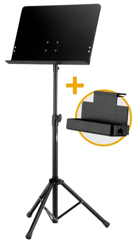 Classic Cantabile Orchesterpult Deluxe Set - Instrumentenzubehör mit einstellbarer Neigung, stabiler dreibeiniger Konstruktion und inklusive Ablagebox für Utensilien.