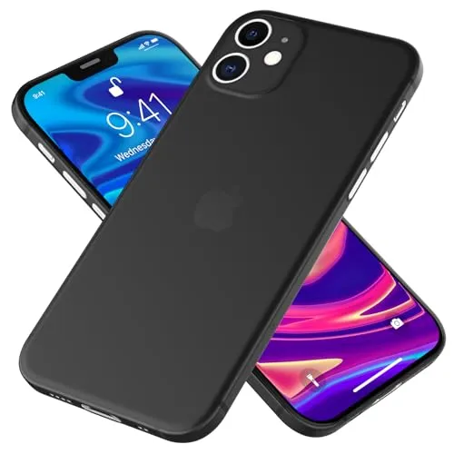 NALIA Extra Dünnes Hardcase kompatibel mit iPhone 12 Mini Hülle, Ultra-Slim Case Phone Cover Matte Leichte Handyhülle Schutzhülle, Thin Hardcover Smartphone Bumper Schutz Telefon Etui, Farbe:Schwarz