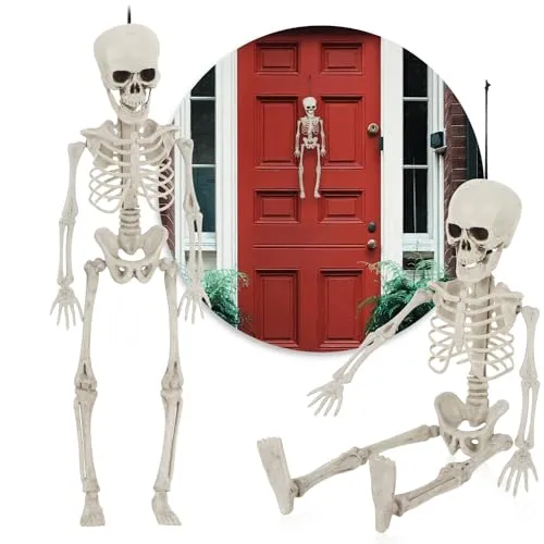 com-four® 2X 40cm Deko Skelett für Halloween - Skelett aus Kunststoff zum Hängen - Skelett mit Grusel-Faktor für Halloween, Fasching, Mottopartys (L - 2 Skelette - 40cm)