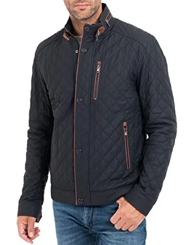 Lolus Sportliche und feine Herren Steppjacke aus Lammnappa Leder Jack in dunkelblau braun (58, Dunkelblau Braun)