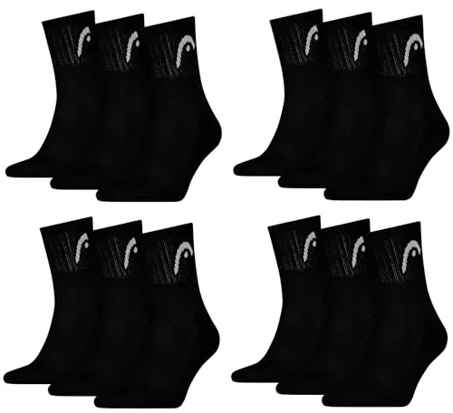 HEAD Herren Unisex Short Crew Sportsocken 12er Pack (39-42, Black)