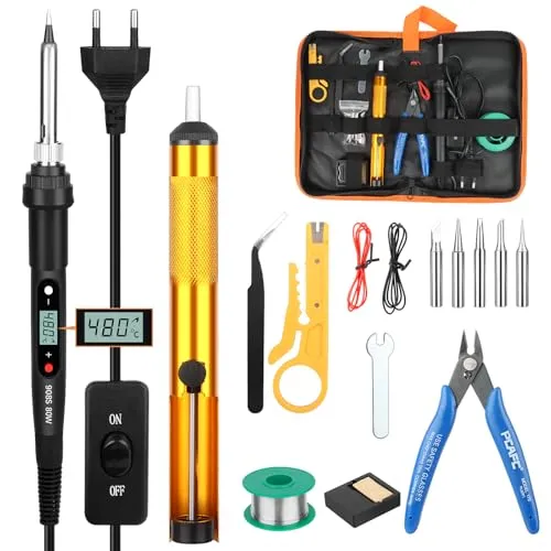 VFANDV Lötkolben Set, 80W 180-520°C Mit Ein/Aus Schalter LCD Einstellbar Temperatur Soldering Iron, Mini Lötset für Elektrische Arbeiten
