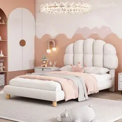 Flieks Jugendbett 90x200cm mit Lattenrost – Polsterbett in Weiß - Niedliches Jugendbett mit runder Form, ideal für Kinder und junggebliebene Erwachsene. Hochwertiges MDF und weicher Samtbezug sorgen für Stabilität und Komfort. Max. Belastbarkeit 150 kg.