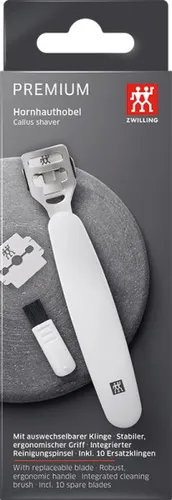 ZWILLING Hornhauthobel mit 10 Ersatzklingen - Effizienter Hornhauthobel mit scharfer Klinge und ergonomischem Griff für mühelose Hornhautentfernung. Inklusive 10 doppelseitiger Ersatzklingen für langfristige Nutzung.