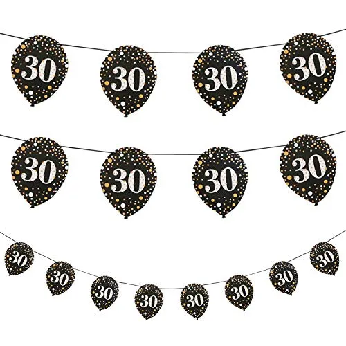Oblique Unique® Girlande Ballons mit der Zahl 30 Birthday Banner für 30. Geburtstag Jubiläum Party Deko - Schwarz Weiß Gold