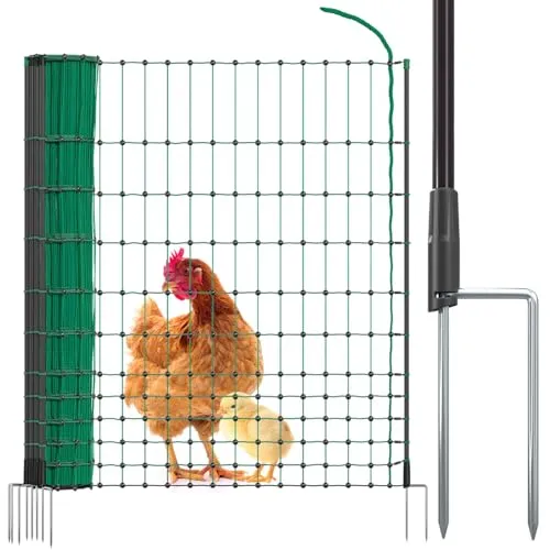 VOSS.farming farmNET Hühnerzaun 25m, Geflügelnetz, 112cm, Hühnernetz, Hundenetz, Katzennetz, 9 Pfähle, 2 Spitzen, grün, ohne Strom