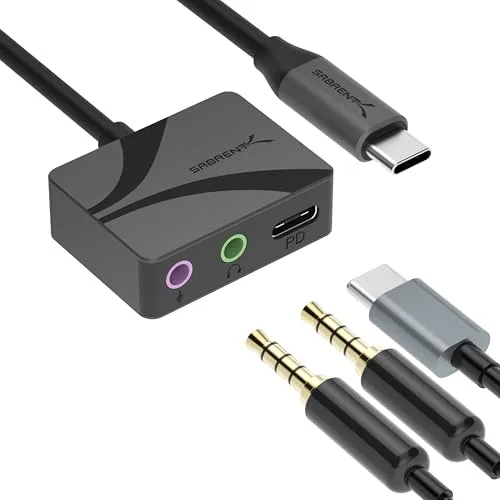 SABRENT USB-C auf 3,5mm Audio Adapter – Externe Soundkarte mit 100W Power Delivery