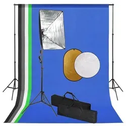 vidaXL Fotostudio-Set mit Softbox-Lampen und Reflektoren - Fotostudio Zubehör mit 5 Hintergründen, ideal für professionelle Portrait- und Produktfotografie; inklusive Softbox für natürliche Lichtverhältnisse und praktische Tragetasche für einfachen Transport.