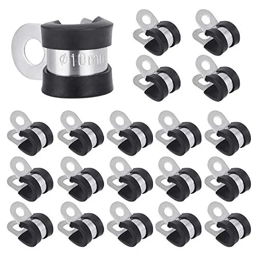 BUZIFU 20 Stk Rohrschelle Edelstahl Schraubrohrschelle 10mm Gelenkrohrschellen Gummi Gelenkschellen R-förmige Rohrbefestigung Leitungsschelle mit Gummieinlage Schlauchschellen Rohrklemme für Kabel