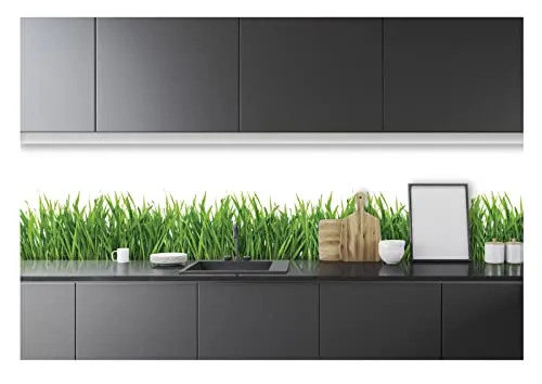 WallArena - Vlies Fototapete Küche Abwaschbar Gras Küchentapete 250x60 - Fototapeten - Tapeten - für Wohnzimmer Schlafzimmer - Vliestapete Wandtapete Tapete 3D Effekt- inkl. Kleister
