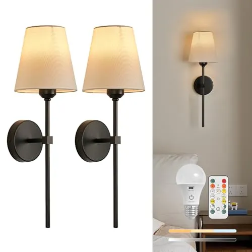 BRIMETI Wandleuchte Innen ohne Stromanschluss Akku Kabellos Wandlampe Batterie 5200mAh Glühbirne Wiederaufladbar, 2 PCS Aufladbare Wandleuchten Dimmbar, für Wohnzimmer Schlafzimmer, mit Fernbedienung
