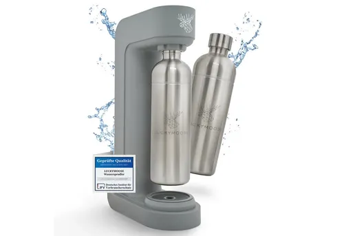 Luckymoose Wassersprudler Infinity, (2x Silber-tlg), Spart bis zu 25% CO2, Flaschen spülmaschinenfest & ohne Ablaufdatum