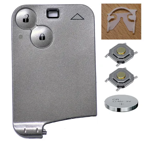 mt-key Auto Schlüssel Keycard 2 Tasten + 2X Mikrotaster + 1x passende CR1620 Knopfzelle, CR1620 (3 V), für Renault Smartcard Funk Fernbedienung