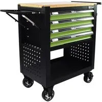 TRUTZHOLM Werkstattwagen 4 Schubladen Grün Profi Compact - Werkstatteinrichtung mit 4 Schubladen, stabiler Stahlkorpus und massive Hartholzplatte für optimale Arbeitshöhe von 91 cm. Ideal für Werkstatt und Garage, bietet Ordnung und hohe Belastbarkeit bis 200 kg.