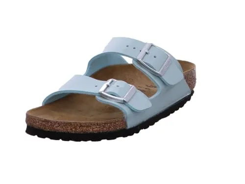 Birkenstock Arizona Pantoletten in surf green - Damen 40 EU - Wanderschuhe mit anatomisch geformtem Kork-Latex-Fußbett, individuell verstellbaren Riemen und trendiger Lackbeschichtung für optimalen Tragekomfort und stylisches Aussehen.