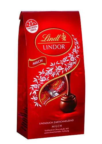 Lindt & Sprüngli Lindor Beutel Milch, Promotion, Vollmilch-Schokolade mit zartschmelzender Füllung, glutenfrei, 6er Pack (6 x 137 g)