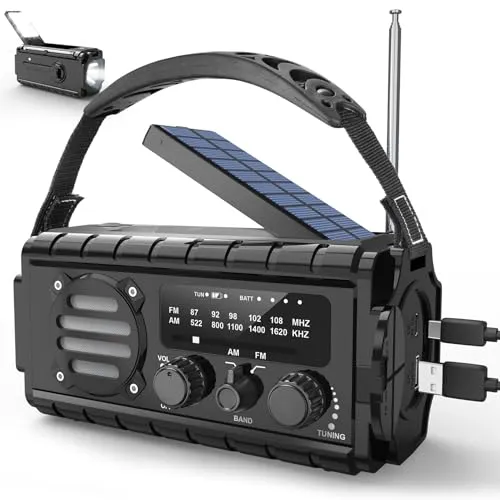 MILFECH 20000mAh Solar Radio, AM/FM Kurbelradio Tragbar Dynamo Wetter Notfallradio, LED Taschenlampe & Leseleuchte, Type-C Aufladen, SOS Alarm, IPX6 für Camping Outdoor(Schwarz)