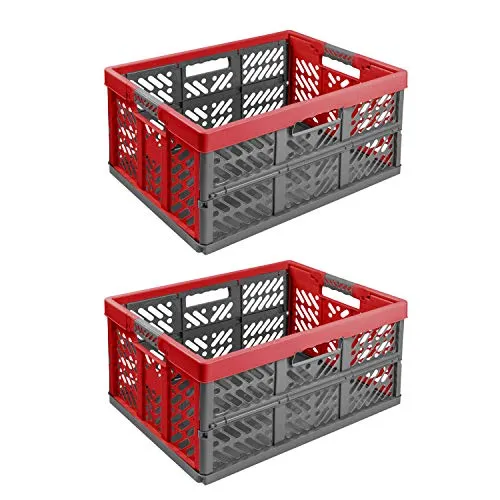 2X Stabile Profi Klappbox 45L - Klappbare Einkaufskiste mit Softgriffen - Aufbewahrungsboxen, mit ergonomischen Softgriffen und einem speziellen Falt- und Auffaltsystem für einfachen Transport und sichere Lagerung. Tragfähigkeit bis 50 kg, ideal für Haushalt, Baustelle und mehr.