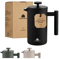 GRØNENBERG French Press Kanne 0,6 oder 1 Liter l Edelstahl Kaffeebereiter mit Thermo Effekt, 1l Kaffeekanne, Kaffeepresse inkl. 3 Ersatz-Filter schwarz 1 l