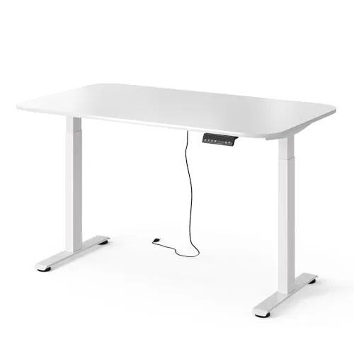 Vicco Höhenverstellbarer Elektrischer Schreibtisch Elevate, Weiß, 140 x 80 cm - Der elektrische Schreibtisch Elevate bietet Ihnen die perfekte Lösung für einen flexiblen Arbeitsplatz. Mit 2 Motoren und 100 kg Tragkraft passt er sich mühelos Ihren Bedürfnissen an und unterstützt ergonomisches Arbeiten.