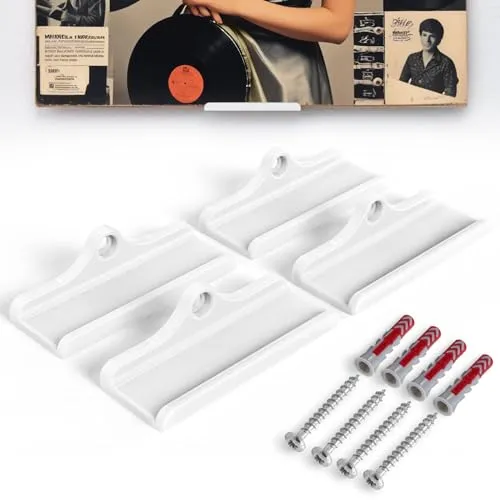 Mobilefox Schallplatten Wandhalterung passend für LP Disc Vinyl Halter Universal 4 Stück Set Weiß
