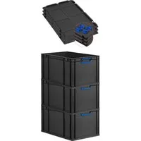 PROREGAL SuperSparSet 3x Eurobox NextGen Color - Aufbewahrungsbehälter mit Deckel, robust und stapelbar, ideal für effizientes Lagern und Transportieren von bis zu 400kg.