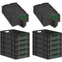 SparSet 10x Eurobox NextGen Color mit Auflagedeckel - Aufbewahrungsboxen: Robuste Eurobox aus recyceltem Kunststoff, temperaturbeständig und ideal für effiziente Lagerung und Transport mit ergonomischen Griffmulden.