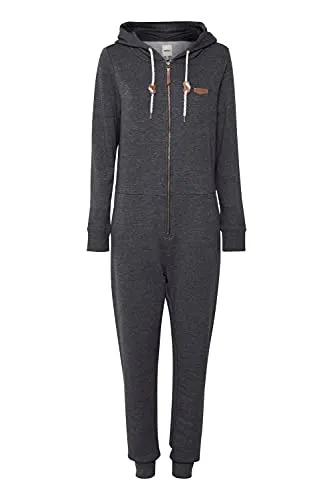 OXMO OVA Damen Overall Jogginganzug, Größe:L, Farbe:DAR Grey M - Jumpsuit für Damen mit Kapuze, kuscheligem Fleece-Innenmaterial und praktischen Taschen. Ideal für entspannte Abende auf der Couch.