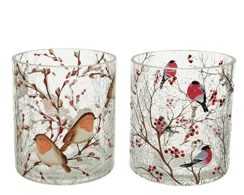 Kerzenhalter Teelichthalter Glas Deko Crackle Vogel Ø 11x13 cm Stückpreis