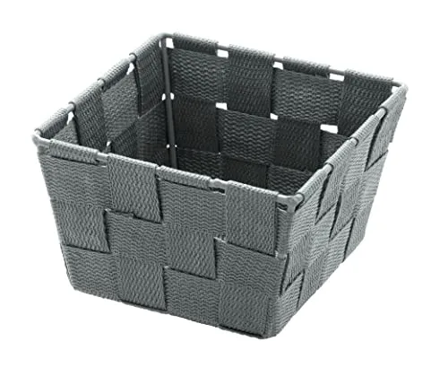 WENKO Aufbewahrungskorb Adria Mini Grau - Badkorb, quadratisch, Kunststoff-Geflecht, Polypropylen, 14 x 9 x 14 cm Grey Mini Square