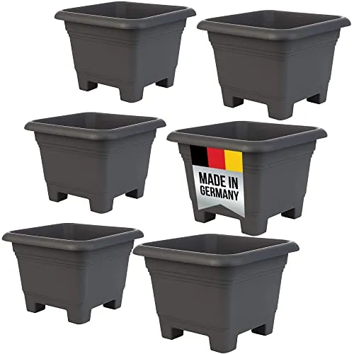 2friends 6er Set Pflanzkübel Groß - Anthrazit - Garten-Zubehör: Robuste und langlebige Blumentöpfe aus hochwertigem Kunststoff, ideal für Innen- und Außenbereiche, mit optimaler Belüftung für gesundes Pflanzenwachstum.