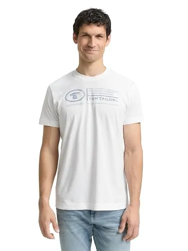 TOM TAILOR Herren Basic T-Shirt mit Print aus Baumwolle, White, XL