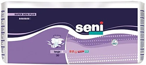 SUPER SENI PLUS L Windeln für die Nacht für Erwachsene, 90 St - Inkontinenzeinlagen für Erwachsene, atmungsaktive Inkontenzhosen mit elastischen Klettverschlüssen und Nässeindikator für optimalen Tragekomfort und Sicherheit bei Blasenschwäche.