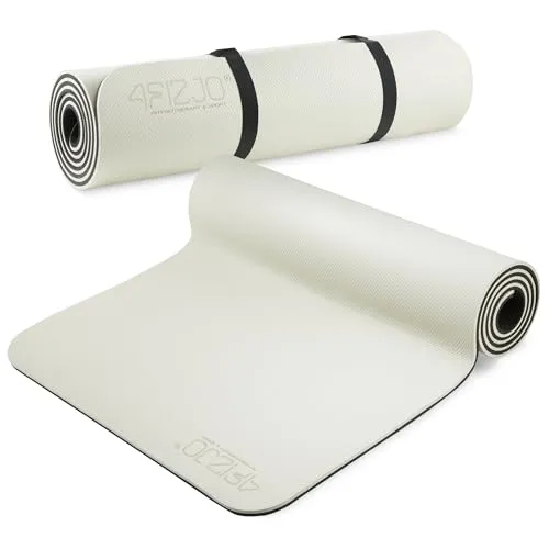 4FIZJO Fitnessmatte mit Tragegurt, Abmessungen 180x60cm, Dicke 1cm, TPE-Kautschuk, rutschfest, Komfort, In & Outdor, Pilatesmatte, Yoga Matte, Sportmatte, Gymnastikmatte, Trainingsmatte, Schwarz-Grau