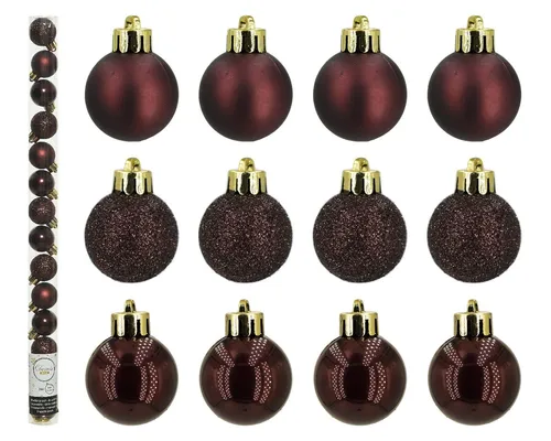 Kaemingk Weihnachtsbaumkugel, Weihnachtskugeln Kunststoff 3cm 14er Set - Rotholz