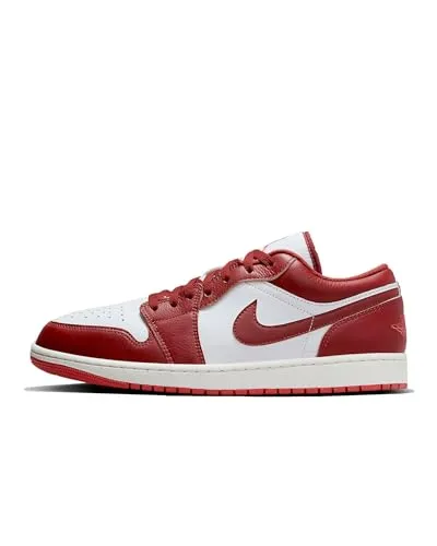 Nike Herren Air Jordan 1 Low Sneaker, Weiß/Hummer/Segel/Dune Red, 44 EU