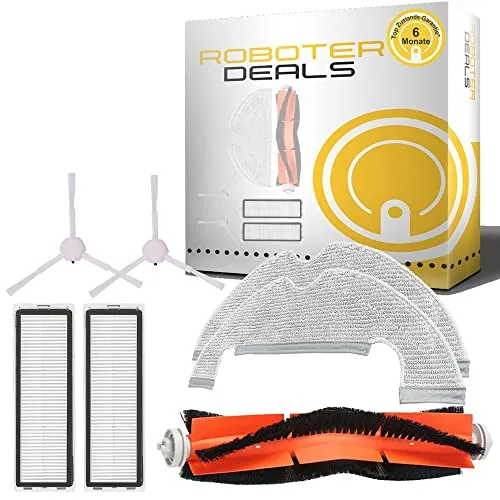 Roboter Deals Zubehör Set für Dreame D10 Plus - Ersatzteile für Staubsauger: Hochwertiges Kit mit 1 Hauptbürste, 2 Filtern, 2 Wisch-Pads und 2 Seitenbürsten. 6 Monate Garantie und umweltfreundliche Verpackung in 100% recycelbarem Papier.
