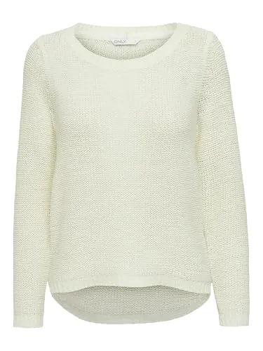 ONLY Damen Onlgeena Xo L/S KNT Noos Pullover - Bequemer Strickpullover in Weiß (Cloud Dancer) - Pullover für Damen, aus lockerem Bändchengarn gestrickt für hohen Tragekomfort, hinten etwas länger geschnitten und pflegeleicht.